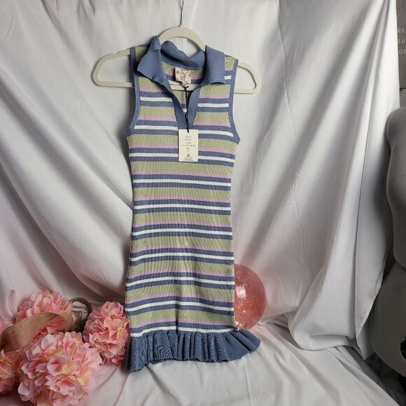 Hippie Rose Stripe Color Block Ruffled Bottom Dress Size: L - Picture 11 of 14